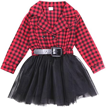 Little Kids Baby Girl Dress White and Black Plaid Tutu Skirt Party Princess Formal Outfit For Chirsmas (Tag: 90/2-3 Years, Red)