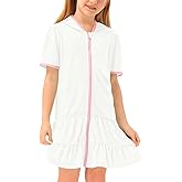 BesserBay Girls Summer Beach Quick Dry Cover Up Ruffle Hem Terry Smocked Hooded 4-14 Years with Pockets