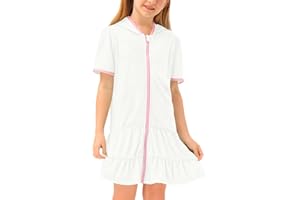 BesserBay Girls Summer Beach Quick Dry Cover Up Ruffle Hem Terry Smocked Hooded 4-14 Years with Pockets