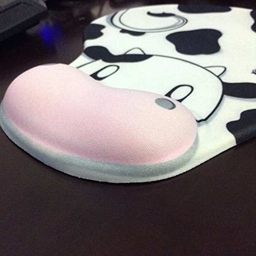 VNDEFUL Cartoon Prevent Slippery Stretchy Silicone Wristbands Mouse Pad Memory Foam Mouse Hand Cushion With Non-slip Rubber Base for Office (Cow Style)