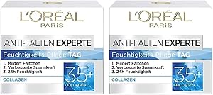 L'Oréal Paris Feuchtigkeitspflege für das Gesicht, Pflegende Anti-Aging Creme mit Kollagen Biosphären, Mildert Fältchen und spendet 24H Feuchtigkeit, Anti-Falten Experte 35+, 1 x 50ml (Packung mit 2)