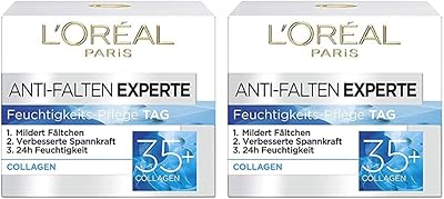 L'Oréal Paris Feuchtigkeitspflege für das Gesicht, Pflegende Anti-Aging Creme mit Kollagen Biosphären, Mildert Fältchen und spendet 24H Feuchtigkeit, Anti-Falten Experte 35+, 1 x 50ml (Packung mit 2)