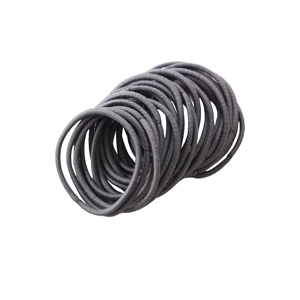 FEIFEI'S BOW 50Pcs Girls Women 2.5mm Thin School Uniform Endless Hair Elastics Bobbles Hair Ties Bands Ponios Ponytail Holders (Grey)