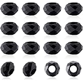 KISSITTY 100pcs Black Glass Faceted European Beads Bulk No Metal Core Rondelle Large Hole Bead AB Color Crystal Bead Round Spacer Beads for Bracelets Necklace DIY Jewelry Crafts Making,Hole: 5mm