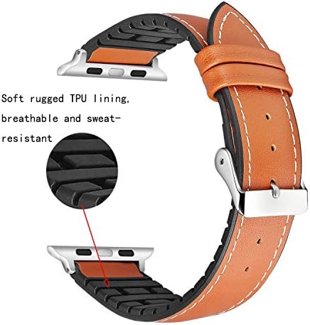 Conelelife for Apple Watch Band 38mm, Retro Top Grain Leather and Nature Rubber Hybrid Sweatproof Band Replacement Strap for Apple Watch Series 3, Series 2, Series 1, Sport, Edition (Brown)