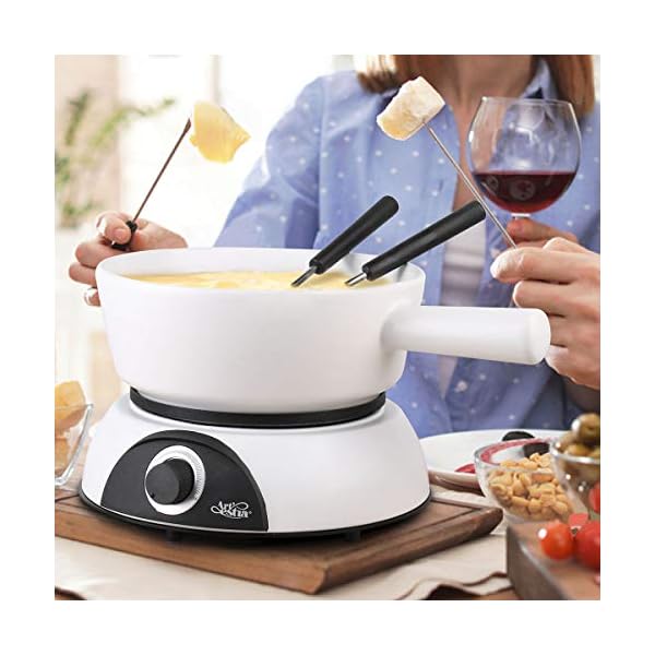 Artestia Electric Ceramic Fondue Set with 6 Fondue Forks (Pearl Color