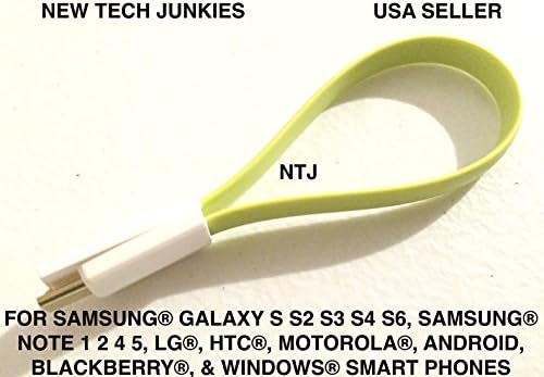 NTJ Magnetic 8" Short Flat Noodle Tangle Free Micro USB Pin Charging Data Sync Cable for ALL Android Phones Galaxy S2 S3 S4, Htc One X, Lg, Samsung Galaxy Note 2, Note 3, Sony Experia, Nokia Lumia, Lg Optimus, Casio, Blackberry, Motorola Droid, Pantech, Etc. (7 Colors to Choose From) (Light Green)