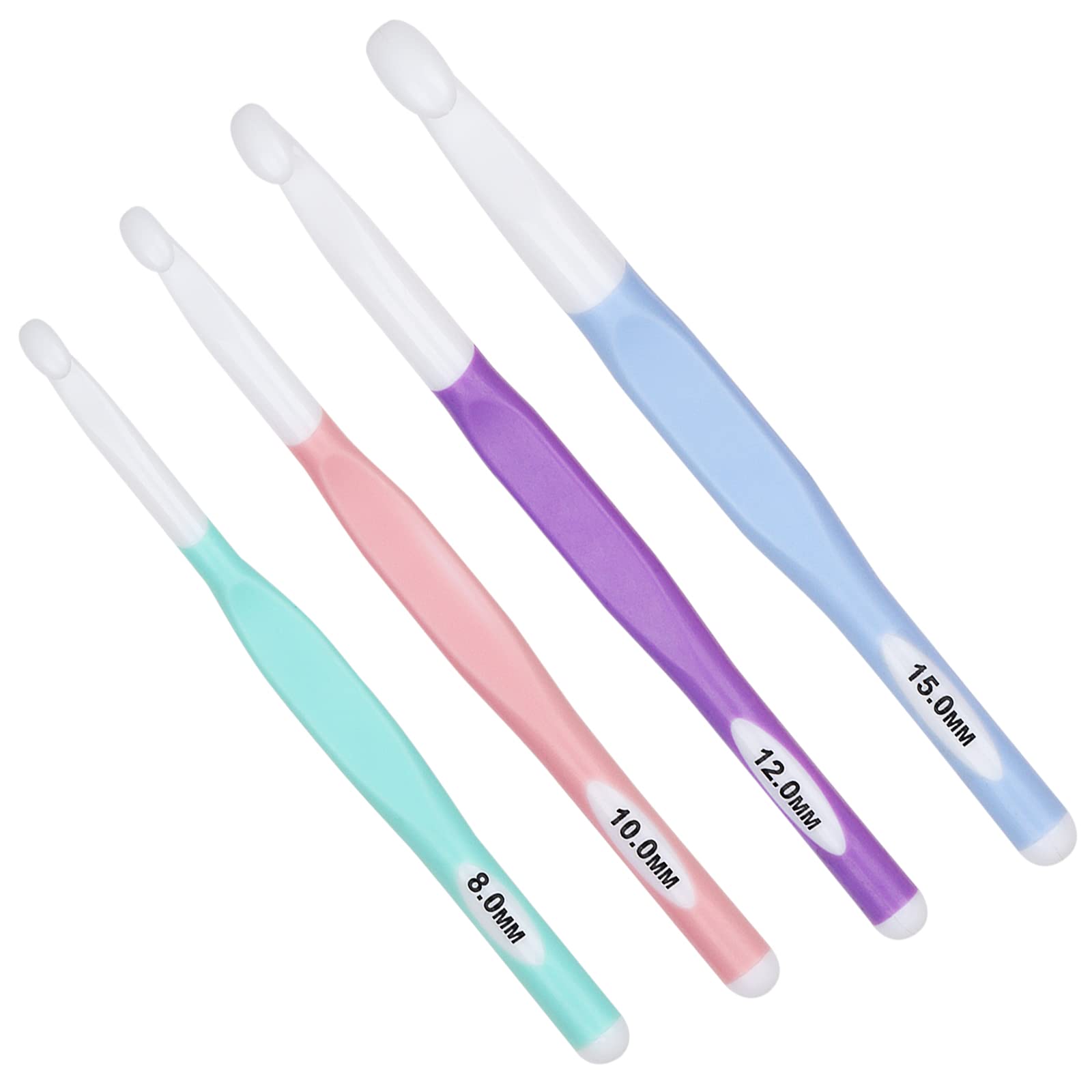 Aeelike Crochet Hooks Large Size 8mm 10mm 12mm 15mm, Large Ergonomic Crochet Hook Set, Rubber Handle Plastic Crochet Needles for Blankets Shawl Scarf DIY Craft Projects