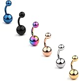 Ruifan 316L Surgical Steel 14G 6mm 1/4 Inches Short Belly Earring Navel Button Ring