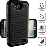 ElBolt LG Optimus L70 / Optimus Exceed II W7 / Realm LS620 / VS450 / D325 (MetroPCS/Verizon/Boost) Silicon Dual Layer Armor Protective Case Cover Skin - Black with ElBolt Premium Screen Protector by ElBolt TM