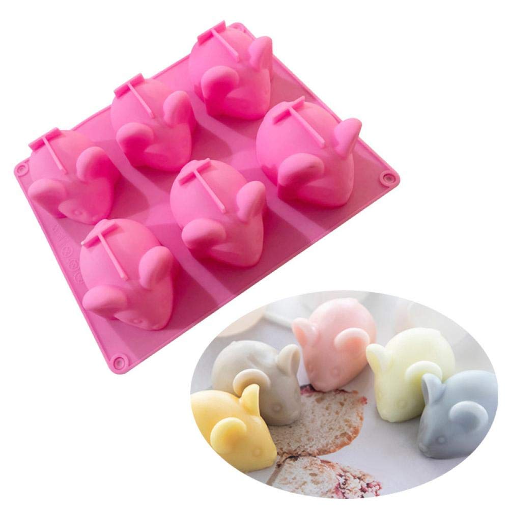 XLZSP 6 Cavity Mouse Cartoon Animal Silicone Fondant Molds Handmade Soap Candle Mold Tray Pan Mousse Pudding Chocolate Cookie Sugar Craft Ice Mould DIY Cup Cake Decorating Baking Tools