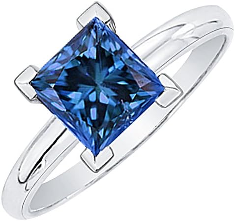 1 ct. Blue - SI2 Princess Cut Diamond Solitaire Engagement Ring in 14k White Gold (Size-4)