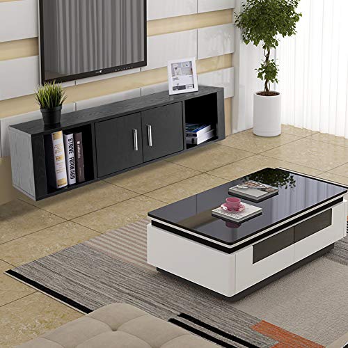 WATERJOY Wall Mounted Hanging Floating Desk Hutch Storage Cabinet Shelves Media Storage Display Hutch, Home Office Furniture, Black