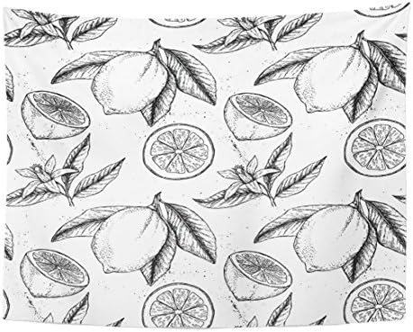 Breezat Tapestry Vintage Collections of Lemons Blossom Plant with Leaves Sketch Home Decor Wall Hanging for Living Room Bedroom Dorm 60x80 Inches