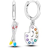 Hapour Asymmetric Earrings Artist Palette Dangle Earrings 925 Sterling Silver, Mismatch Huggie Colorful Hoop Earrings with Charms Personalized Drop Earrings for Women Teen