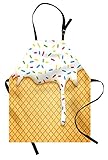 Ambesonne Food Apron, Cartoon Like Image of and Melting Ice Cream Cones Colored Sprinkles Print, Unisex Kitchen Bib with Adjustable Neck for Cooking Gardening, Adult Size, Yellow White