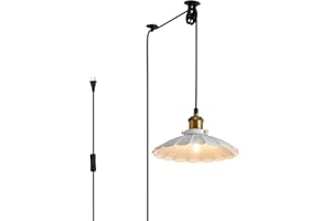 Oyisen Plug in Pendant Light Industrial 9.8 Inch White Lampshade Kitchen Island Hanging Lamp Plug in Adjustable Cord Hanging Lights for Bedroom and Living Room