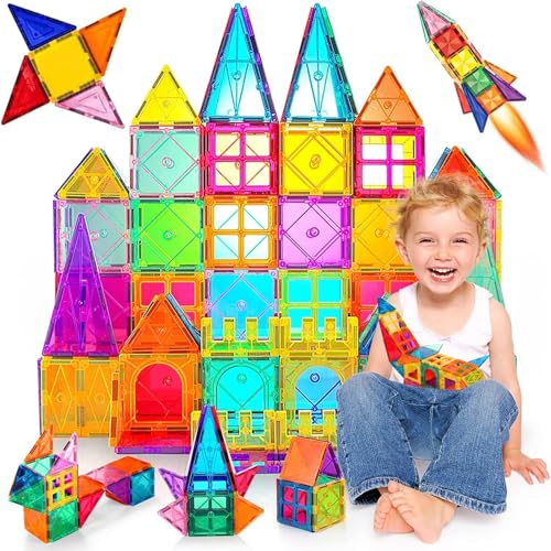 Magnetic Building Blocks for Kids 80 Pieces Educational Building Blocks 3D Magnets Kids Play Toys for Kids STEMS Creativity Montessori