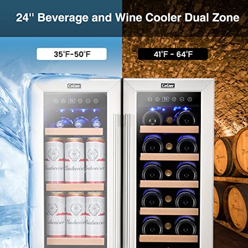 COLZER 24 inch Wine and Beverage Refrigerator Dual Zone Wine Cooler