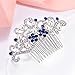 EVER FAITH Wedding Side Comb Accessories, Blue Austrian Crystal Cream Simulated Pearl Floral Vine Bridal Hair Piece for Women