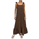 DOLKFU Backless Dress for Women Open Back Ruffle Hem Maxi Dresses Casual Sleeveless Vacation Beach Long Sundresses Back Tie