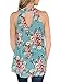 BLENCOT Women Floral Printed Sleeveless High Neck Cut Out Back Keyhole with Button Green Tank Tops Shirts L