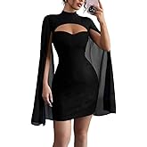 IQLWI Women's Sequin Cloak Sleeve Dress Mock Neck Cocktail Long Flowy Sleeves for Going Out Fromal Prom Party