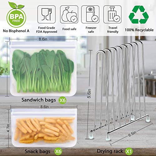 Reusable Storage Bags ( Set of 12)-BPA FREE Silicone Fresh Food Bags, Freezer Bags, Gallon Bags, for Food , Fruits, Vegetable, Snack, Meat, Sandwich