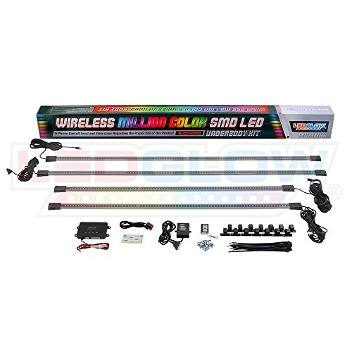 LEDGlow 4pc Million Color Wireless LED Car Underbody Underglow Lighting Kit - 4 Underbody Lighting Tubes - 378 SMD LEDs - 18 Unique Colors - 12 Unique Lighting Patterns