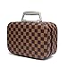 Travel Makeup Bag with Mirror Premium Vegan Designer Make Up Bag Organizer Train Case for Women PU Vegan Leather Cosmetic toiletry Travel bag (Brown)