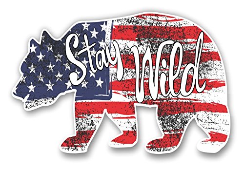 Stay Wild Bear American Flag Sticker Vinyl Decal for Auto Cars Trucks Laptop RV Camper