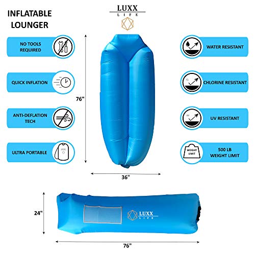 LUXX LIFE Inflatable Lounger Blow Up Couch Wind Pouch Camping