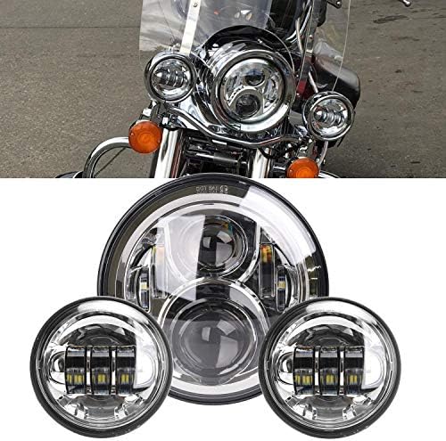 HOZAN Chrome 7" LED Headlamp with 4-1/2" LED Passing Lamp for Harley Road King Street Glide Electra Glide