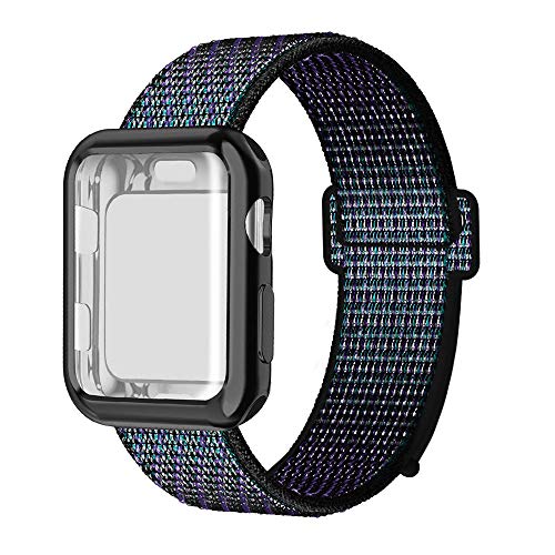 QIENGO Compatible with Apple Watch Band with Case 44MM, Soft Nylon Strap with Silicone Screen Protector, Replacement for iWatch Sport Series 4 (Hyper Grape, 44mm)