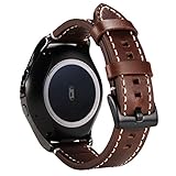 Valkit Compatible Gear S2 Bands, Genuine Leather Replacement Smart Watch Band with Stainless Steel Connector, Soft Bracelet Sport Wristband Strap Replacement for Samsung Gear S2 (SM-R720/R730), Coffee