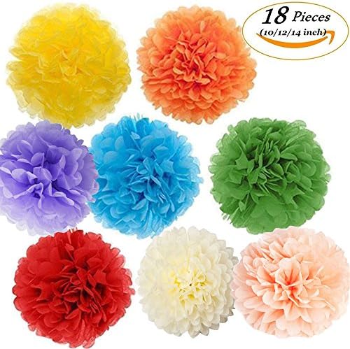 Paper Pom Poms for Party Decorations - 10, 12, 14 Inch Paper Flowers Perfect for Wedding Decor - Birthday Celebration - Table and Wall Decoration (8 color)