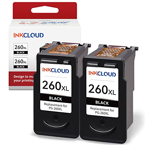 INKCLOUD Compatible Black Ink Cartridges Replacement for Canon 260XL PG-260 XL for PIXMA TS5320 TS6420 TR7020 TR7020a TS6420a All in One Wireless Printer (Black, 2-Pack)