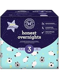 Honest Overnight Baby Diapers, Club Box, Sleepy Sheep, Size 3, 60 Count