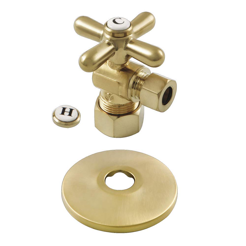 Kingston Brass CC53307XK 5/8-Inch X 3/8-Inch OD Comp Quarter-Turn Angle Stop Valve with Flange, Brushed Brass