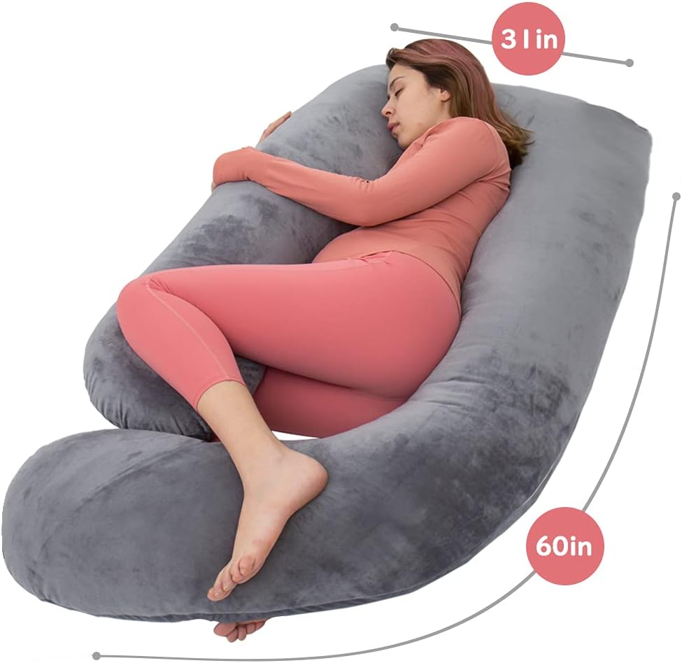 AS AWESLING 60in Pregnancy Pillow, U Shaped Full Body Maternity Pillow, Extra Large Sleeping Support Pillow with Removable Cover for Pregnant Women (Velvet Grey): Kitchen & Dining