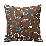 Generic Brown Turquoise and White Circles Pillow Cover Polyester 16 x 16 for Sofa or Bedroom Etc.