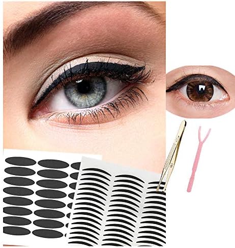 Eyeliner sticker double eyelid tape invisible double sided double eyelid tape lace double eyelid glue Double Natural Eyelid+Eyebrow Tweezer ((fine type) 144 stickers black eyeliner stickers)