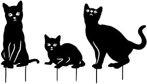 Metal Cat Garden Statues Black Cat Silhouette Cat Decorative Garden Stakes Garden Outdoor Statues Animal Stakes for Decor and Lawn Ornaments 3PCS