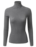 Doublju Womens Long Sleeve Turtleneck Ribbed Knit Sweater