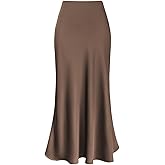 ElayuBeimu Women's Maxi Skirt High Waist Silky Casual Elastic Satin Midi Skirt A Line Long Skirt