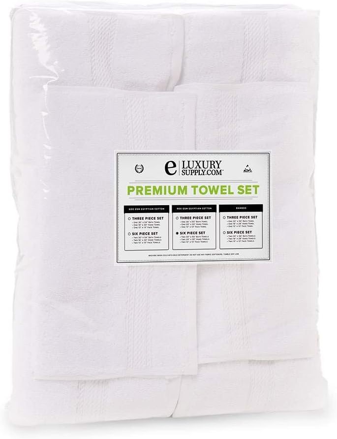 900 GSM 100% Egyptian Cotton 6-Piece Towel Set - Premium Hotel Quality Towel Sets - Heavy Weight & Absorbent - 2 Bath Towels 30" x 55", 2 Hand Towels 20" x 30", 2 Washcloths 13" x 13" Charcoal: Home & Kitchen
