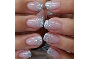 Curvlife 30pcs Short Press On Nails, Shining Stick on Fake Nails Design Glossy Acrylic Nails Tips Glue on Nails For Women False Nail Kit With Nail Glue