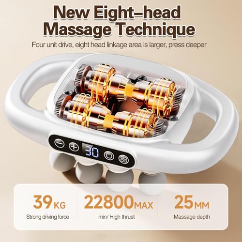 BOOM Massage Gun, Handheld Electric Muscle Massager Gun, 8 Heads 3 Modes, Full Body Massager for Pain Relief, Back, Legs, Neck, جهاز مساج Gifts for Families and Friends (White)