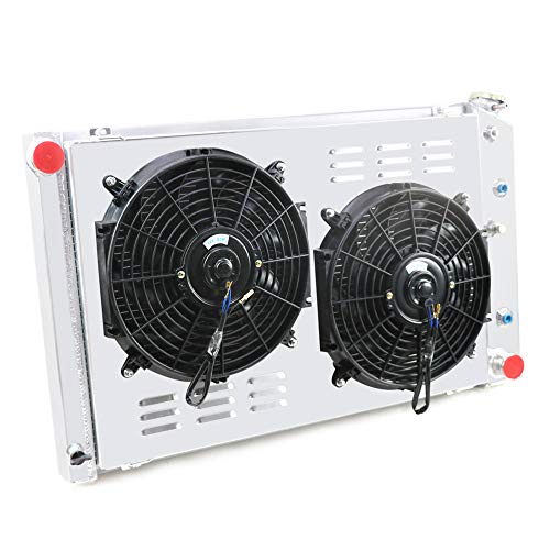 OzCoolingParts 4 Row Core Aluminum Radiator + 2 x 10" Fan w/Louver Shroud + Thermostat/Relay Kit for 1970-1987 71 72 73 74 75 76 77 Chevy/GMC C/K/G-Series C10 C20 C25 C3500 Nova Camaro Blazer and More