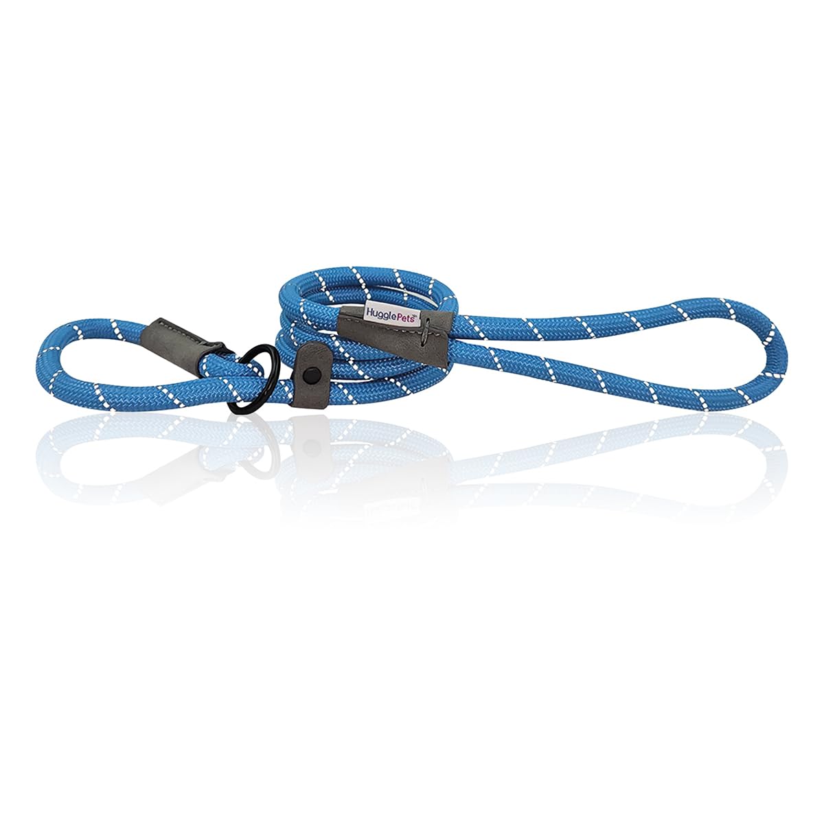 HugglePets Reflective Rope Slip Lead for Dogs - Blue (100cm) High Visibility Weather Resistant Training Lead for Dogs with Strong Inner Core and Welded Ring.